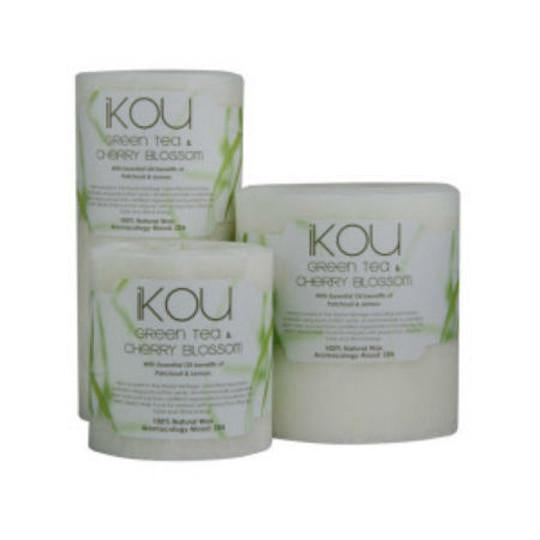 Ikou Tall Candle in Green Tea and Cherry Blossom