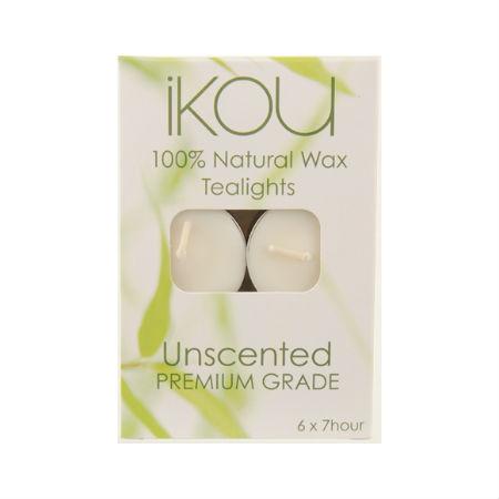 Ikou 100% Natural Wax Unscented Tealights 6 pack